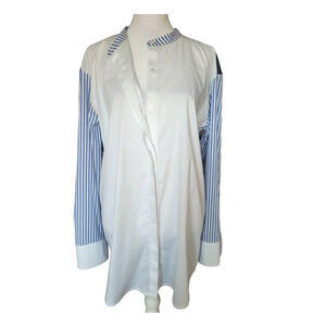 Hope Lightweight Coastal Button Down Blue‎ White Oxford Top Size Curvy 10 12